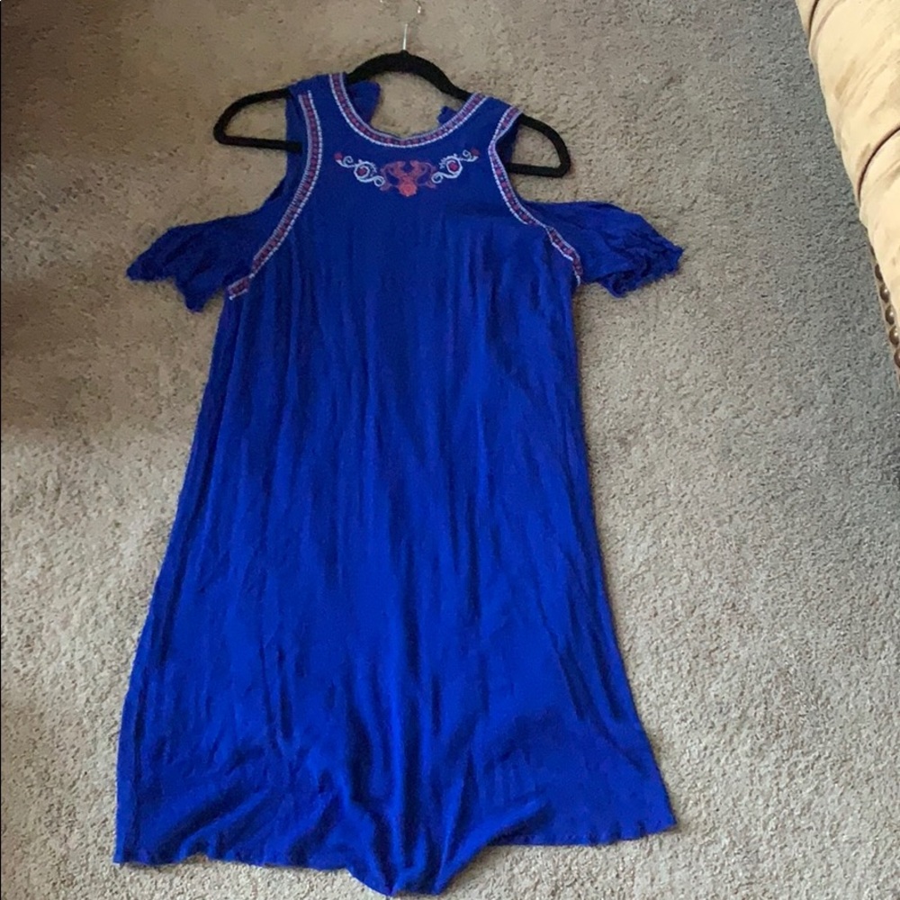Blue cold shoulder dress